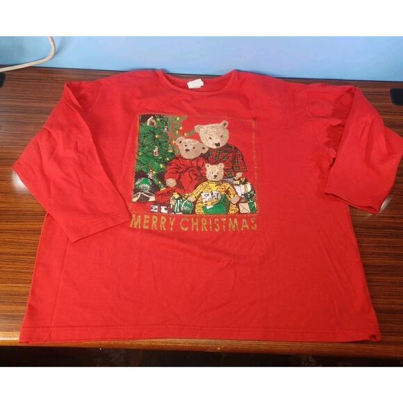 Vintage Sweet Blondie XL Christmas Shirt Teddy Bear Christmas Red Long Sleeve - Picture 2 of 9